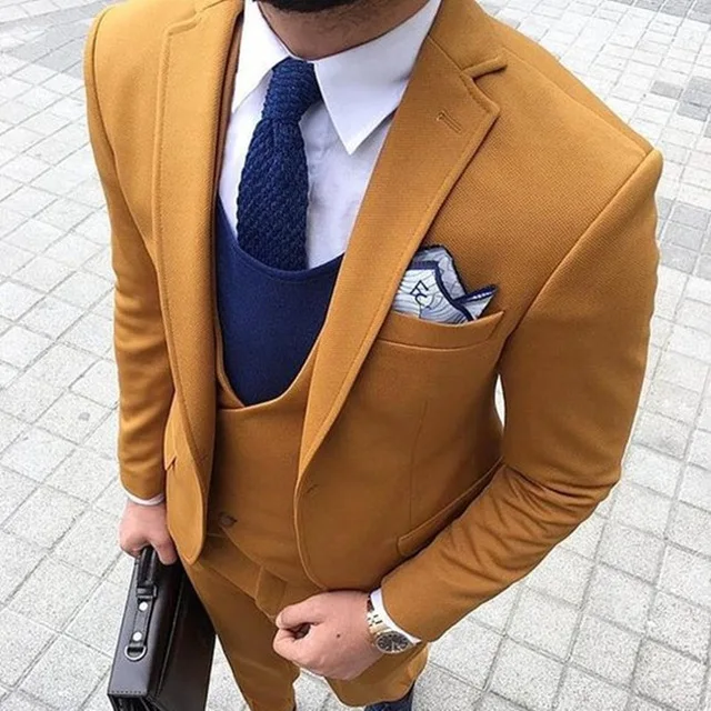 

2019 Smoking Grey/Yellow Trajes De Hombre Men Suit For Wedding Terno Masculino Tuxedo Summer Man Suit(Jacket+Pants+Vest+Tie), As picture