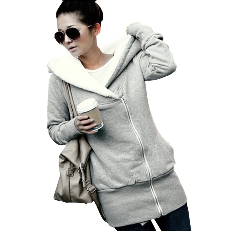 2016 Womens Hoodies Winter Autumn Warm Fleece Cotton Coat Zip Up Outerwear Hooded Sweatshirts Sport Suit