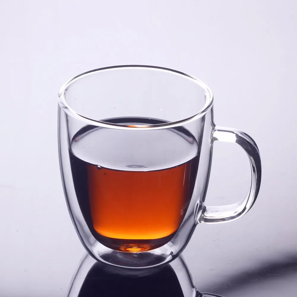 

Borosilicate transparent heat-resistant glass double mug custom, Clear