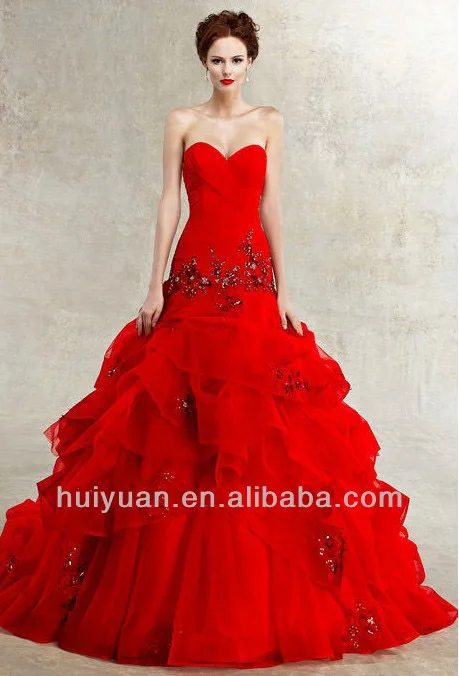 Red Organza Backless Beautiful Red Wedding Dresses