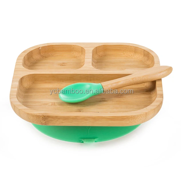 

natural bamboo baby kids food square suction plate