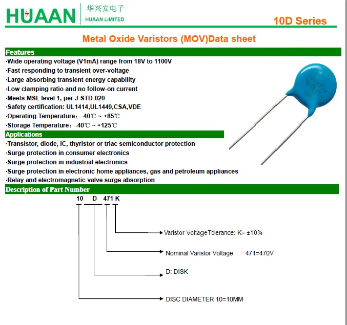 10d751k 10d751k 10d751 750v Zov Varistor 220v / High Quality Chip