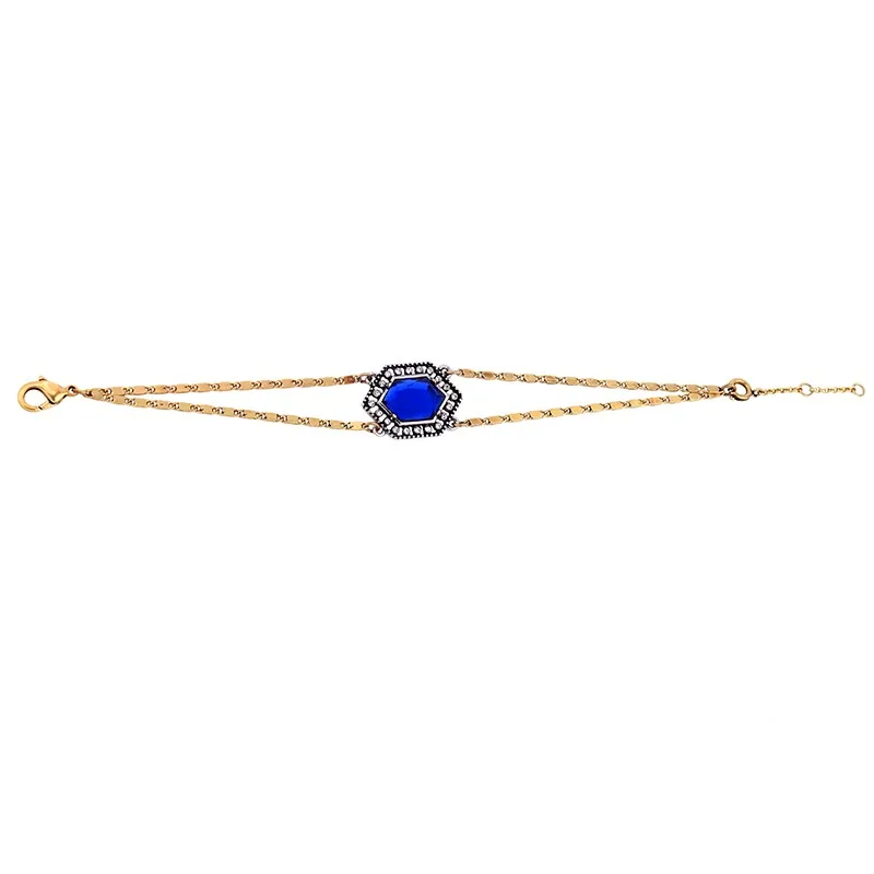 

sl00623 Qingdao Kiss Me Blue Resin Geometric Charm Bracelet New Fashion Gold Plated Simple Custom Bracelet