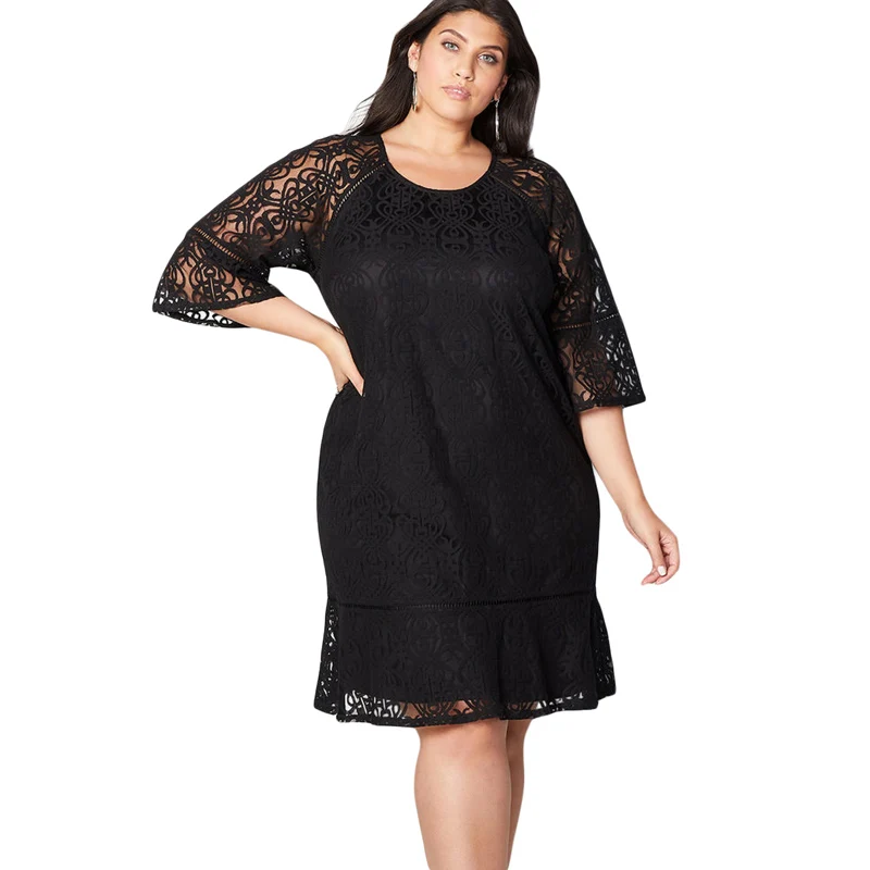 

Fat Women Clothing XXXXX Crochet Lace Overlay Plus Size Midi Dress skirts
