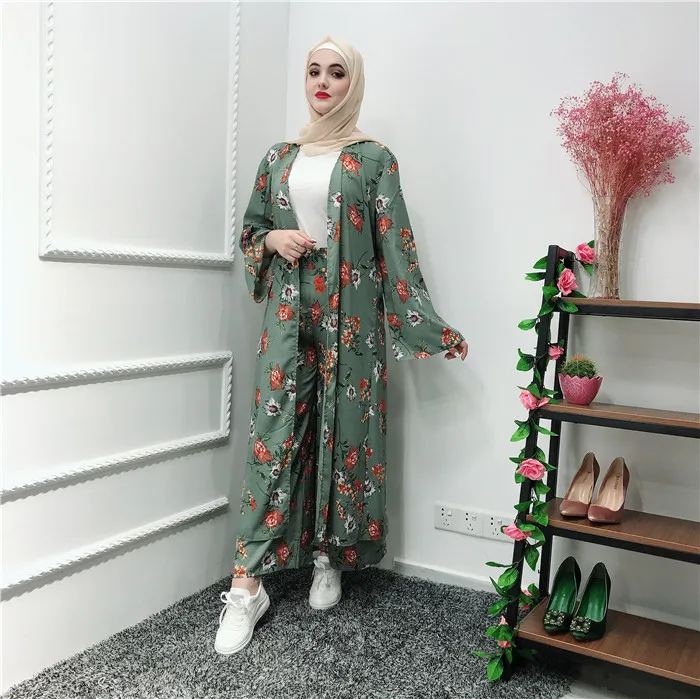 

Muslim dress fashion abaya with pants new two-piece set women clothing, Green