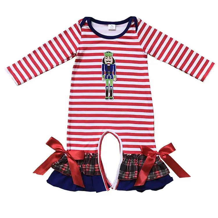 

High Quality Stripe Winter Baby Romper Boutique Applique Romper Pajamas Kids Baby Girls' Rompers, Picture