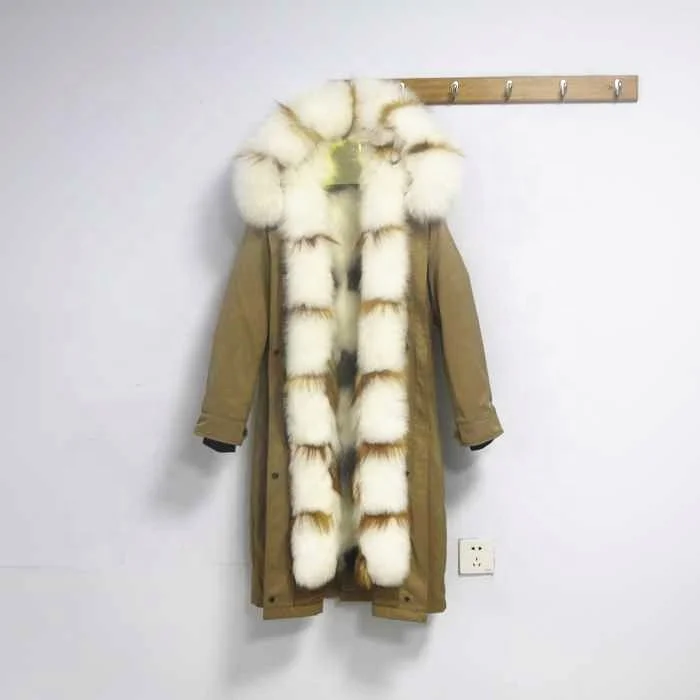 

Women Real Rabbit Fur Lined Parka with Real Raccoon Fur Collar Jacket Long Style Parka, Customized color