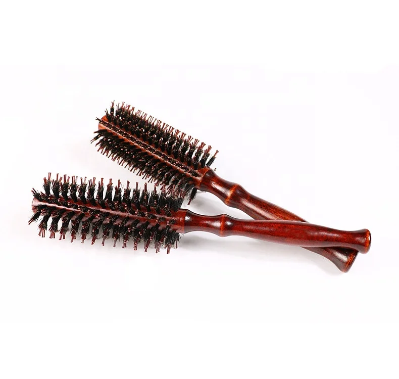 

Wooden Rotating Round Barrel Anti-Static Hair Brush Mixed With Natural Boar bristle and Nylon Pin Professional Styling Brush
