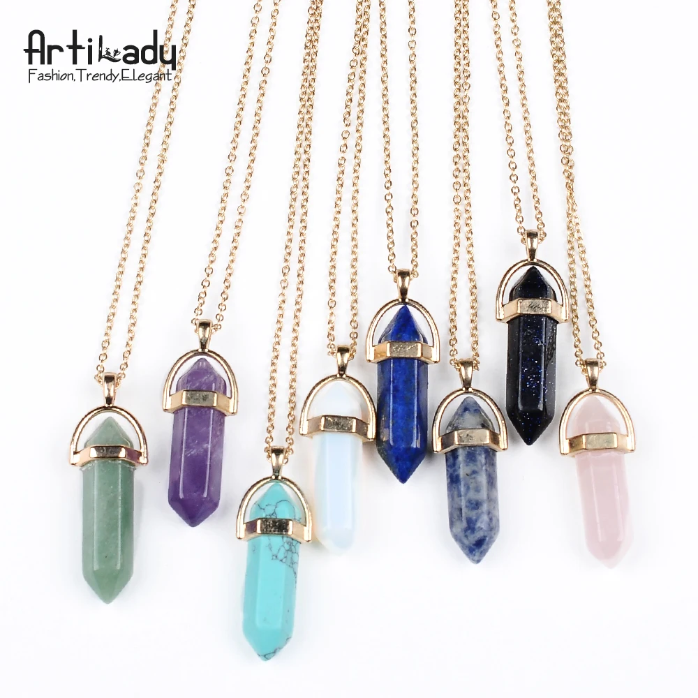 

Artilady 8 color option natural stone pendant gold plated fashion jewelry 2017 necklace, Multi color