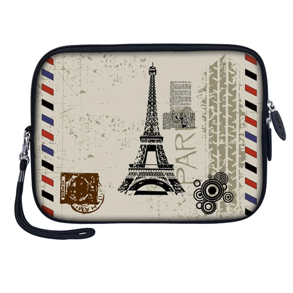 Meffort Inc 7 inch Tablet Carrying Case Sleeve Bag w Removable Handle for most 6" 7" 8" Tablet eBook - Paris Design