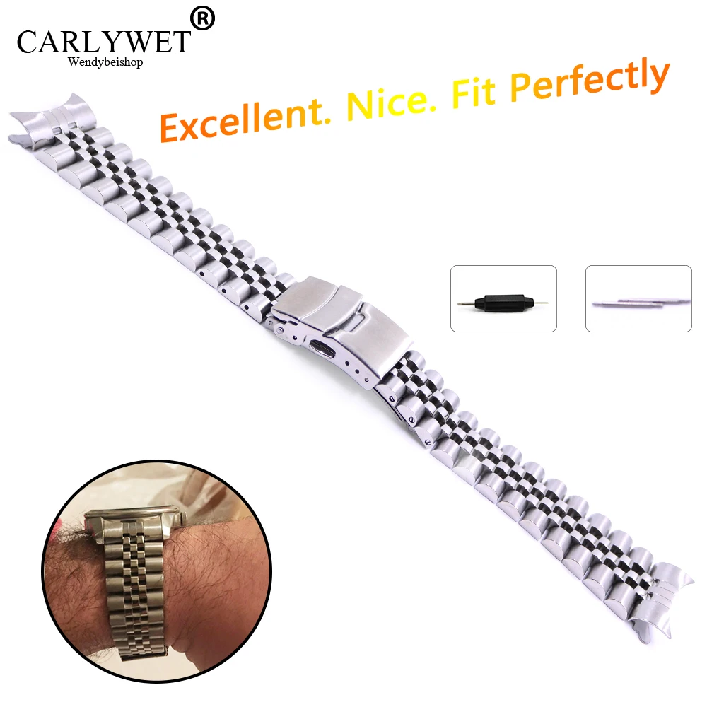 

CARLYWET 22mm Hollow Curved End Solid Screw Links Silver Wrist watch Band Strap Old Style Jubilee Bracelet For DAYTONA Clasp