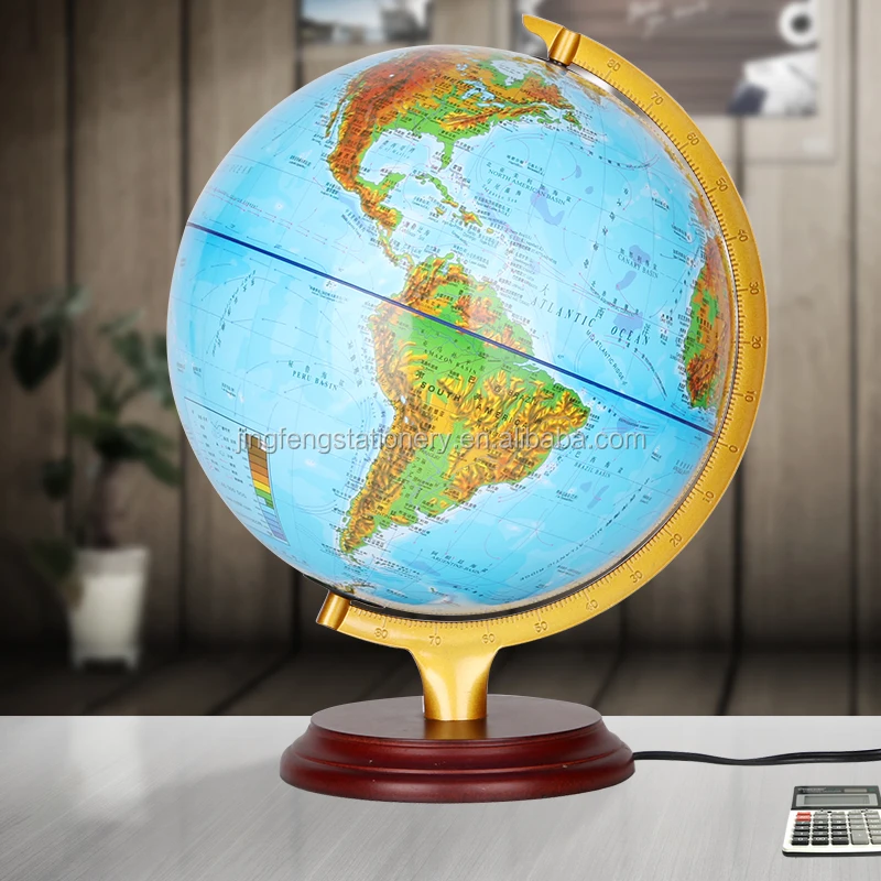 
32cm PVC World Globe Plastic Globe Iron ruler wooden base Administative and terrain globe 