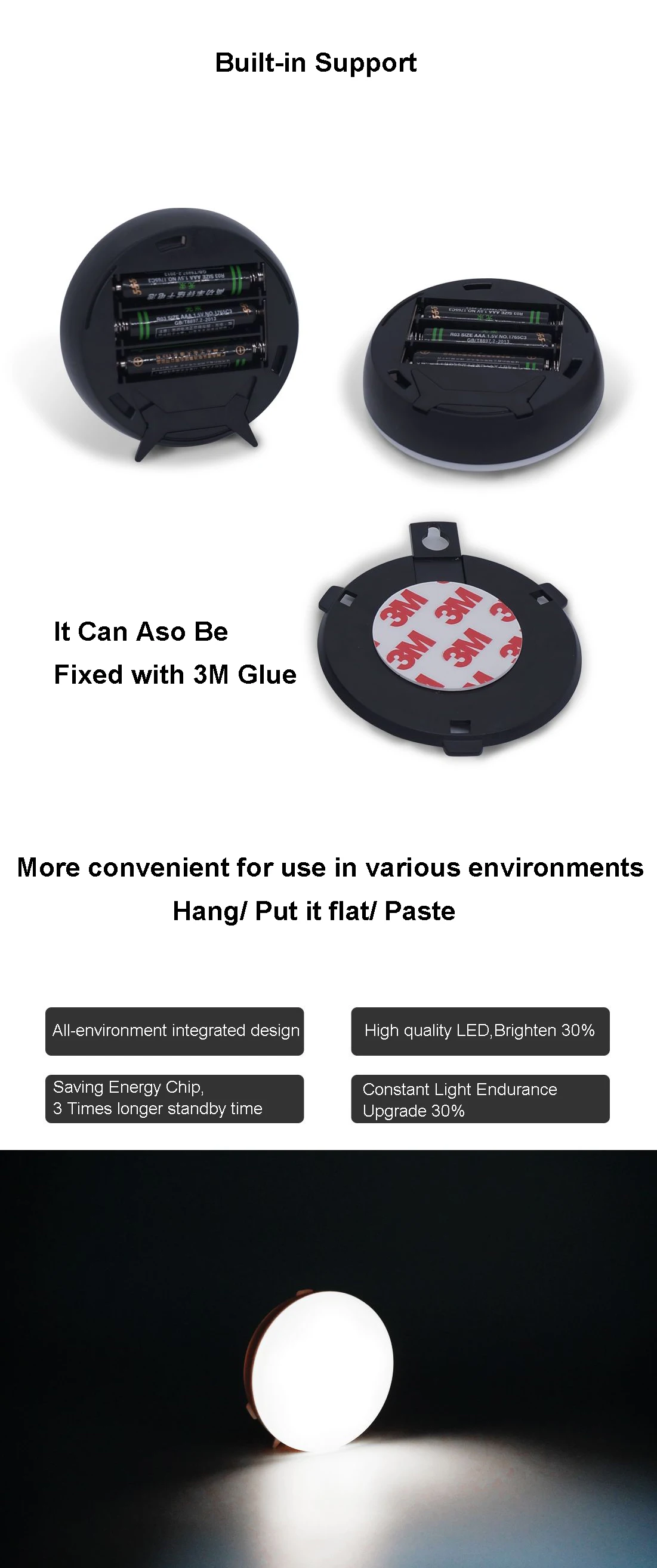 Home Decor 1W Saving Energy Bedside table bedbeside hanging Battery kids lamp night light