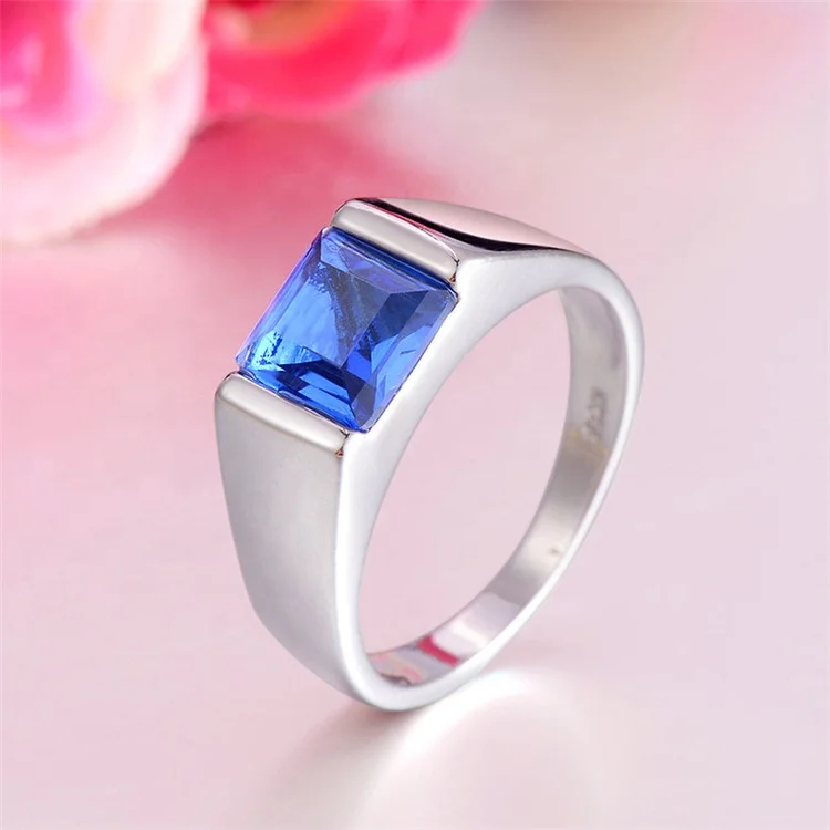

Brand Male Blue Finger Ring Fashion Silver Color Jewelry Vintage Wedding Rings For Men Best Gifts