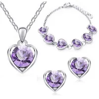 

Crystal Peach Heart Necklaces Earrings Bracelets Three-piece Set jewellery sets