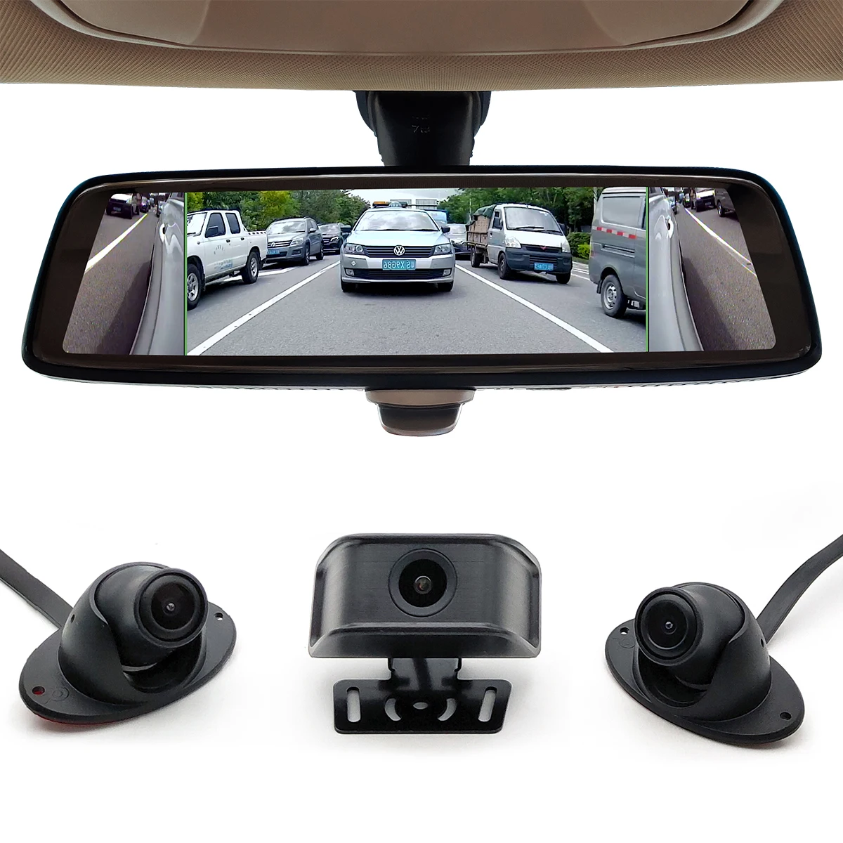 4K Mirror Dash Cam Front and Rear View Mirror Backup Camera 10'' IPS Full Touch Screen 1080P Reverse Camera Enhanced Night Vision for Cars with Parking Assist/Monitor Free 64GB Card ＆ 33ft Cable