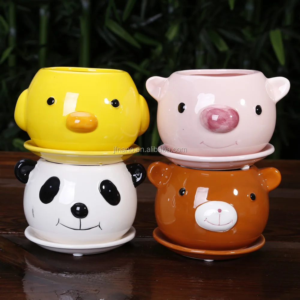 

New design cartoon ceramic succulent animal shape garden planter, Multiple color options