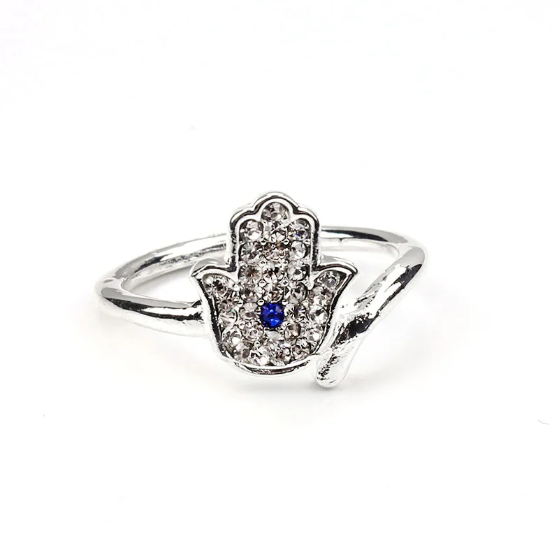 

Sliver Crystal Paved Ring Hamsa Hand Ring For Women Men, Silver/gold/rose gold