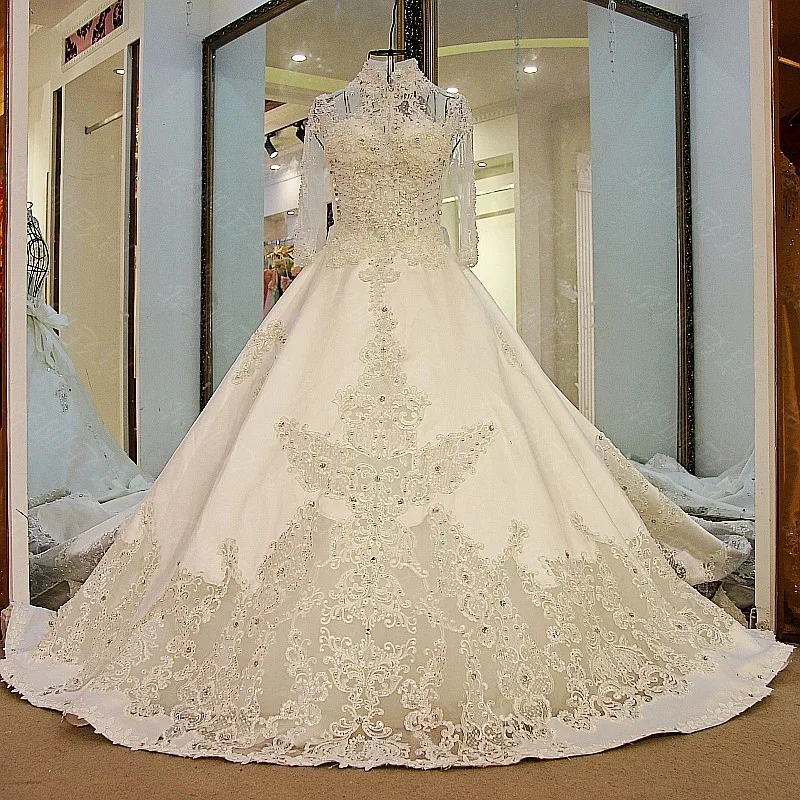 Ls99119 Real Picture Luxury Muslim High Neckline Half Sleeve Model Picture Of China Wedding Dresses