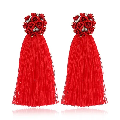 

Women's Dangle Drop Short Tassel Earrings with flower top