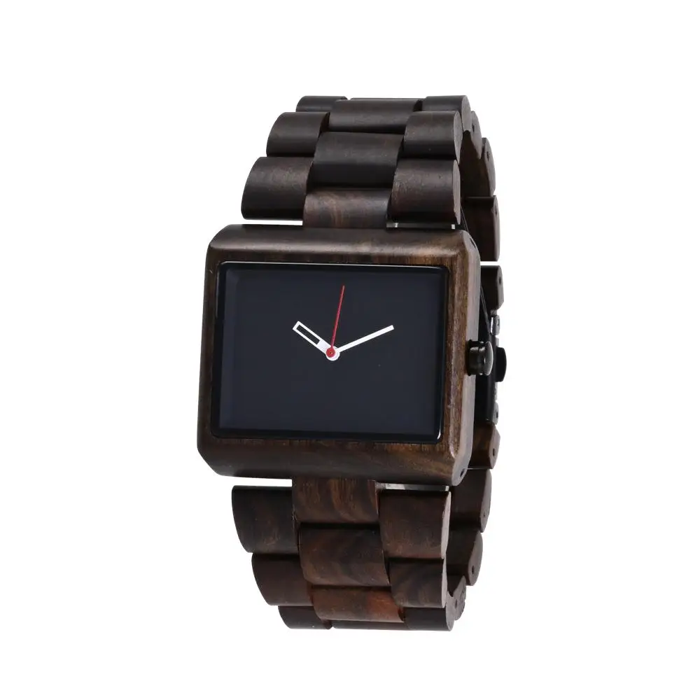 

Redear SJ1620 Men Quartz Watches Luxury Ebony Wooden Band Square Wristwatch Relojes Hombre