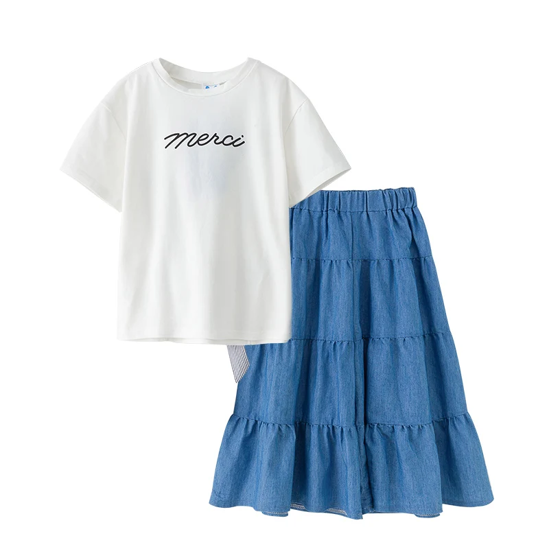 

2021 new summer fashion teen girl clothing sets, printing top and flared pant 2pcs children girls' set