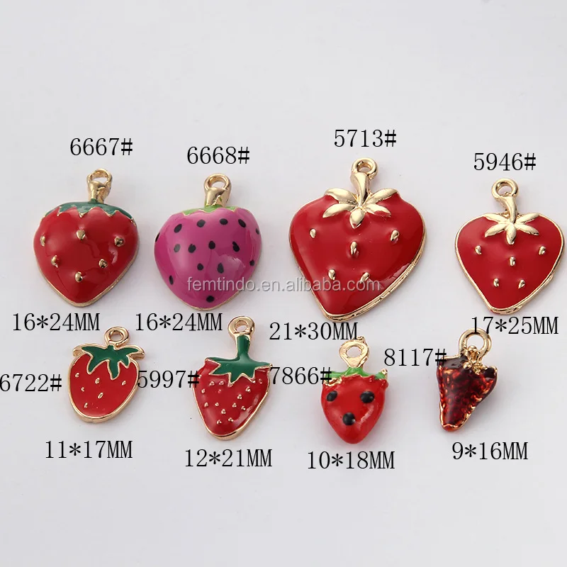 

Sweet Cute Enamel Strawberry Pendant Colored Charms for Jewelry Making, Antique silver