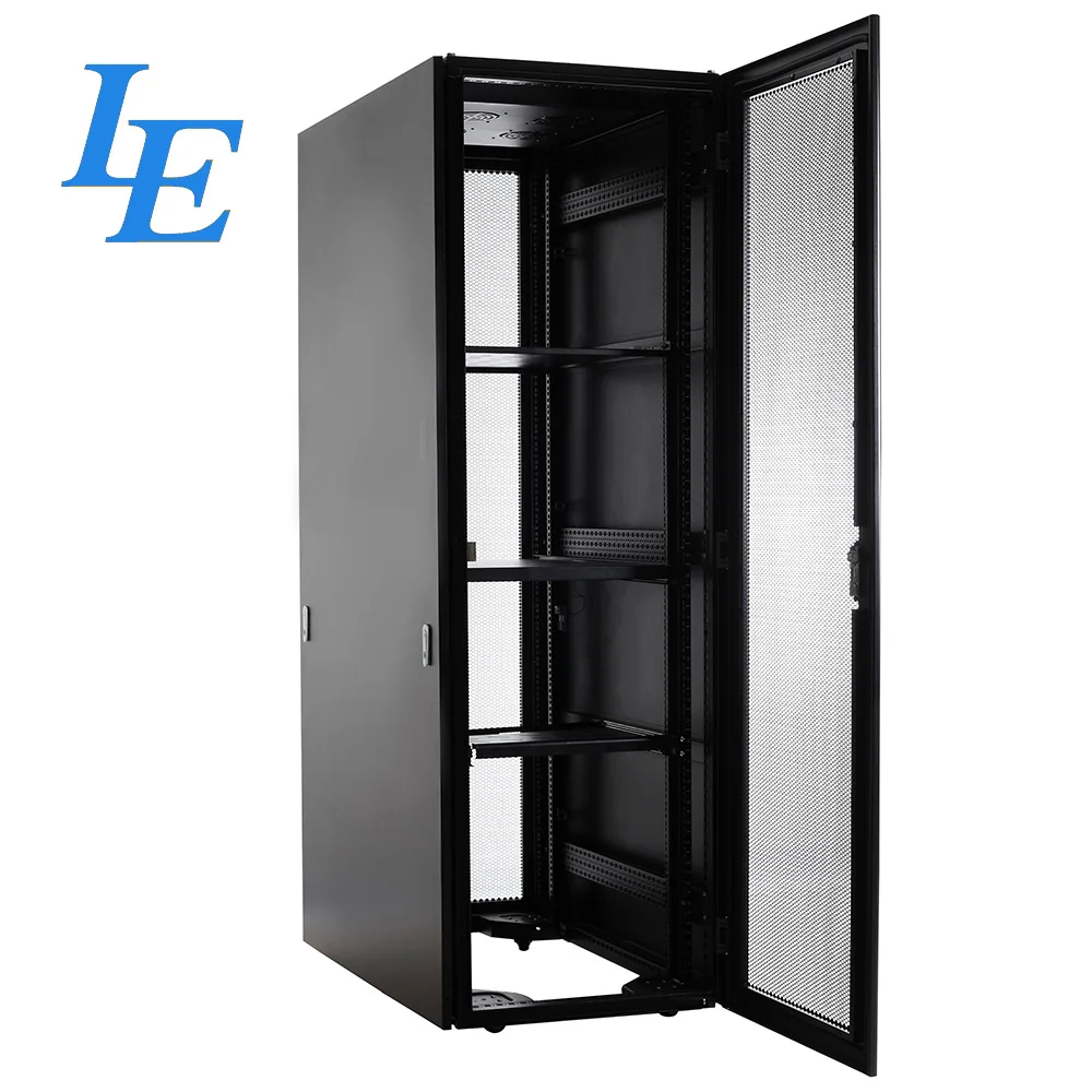 Heavy-Duty Secure Server Enclosure - 42U Cold Rolled Steel Cabinet with Locking Mesh Doors and Fans