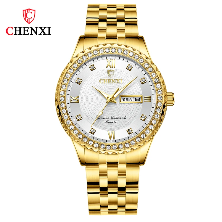 

CHENXI 8215 Golden Stainless Steel Men Quartz Watch Male Fashion Luxury Quartz Wristwatches Clock Relogio Masculino