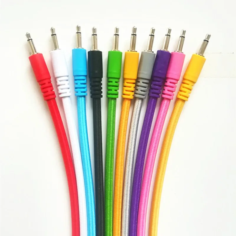 Eurorack Patch Cables Set of 5 Braided 0.14 to 0.14 inch mini jack mono patch cables for use with Modular Synthesizers 10 Colours // 5 Lengths