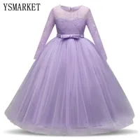 

New Children Wedding Party Dresses For Baby Girls Long Sleeve Lace School Teenage Princess Dress Kids Costumes Clothes E22355