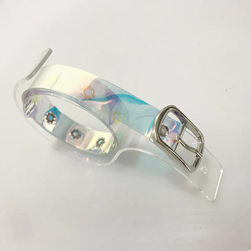 
factory new designer fashion transparent PVC woman belt reflectcolorful shiny slimming thin belt plastic women jeans belt custom 