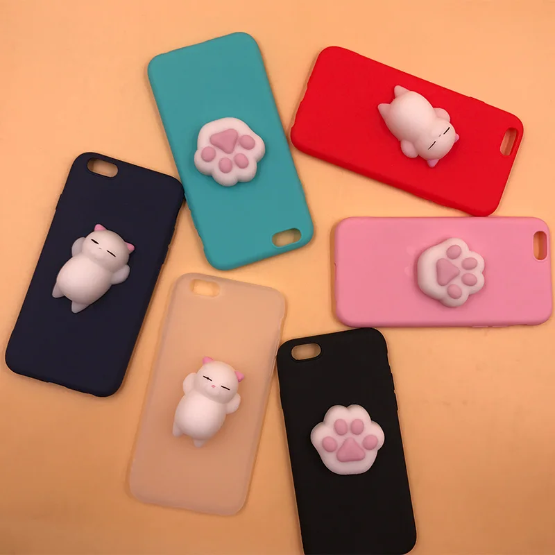 

3D Cartoon Cat Squishy Phone Case For iPhone X 8 8Plus 7 7Plus 6sPlus 5 5s SE Pinch Cute Soft Silicone TPU Back Cover