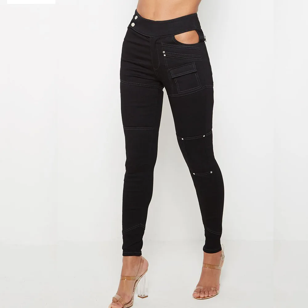 ladies black straight jeans