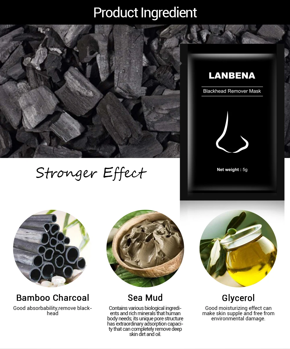 LANBENA Blackhead Remover Nose Masks Acne Treatment Peeling Black Mask Pore Strip Deep Cleaning Peel Mask Skin Care 10PCS