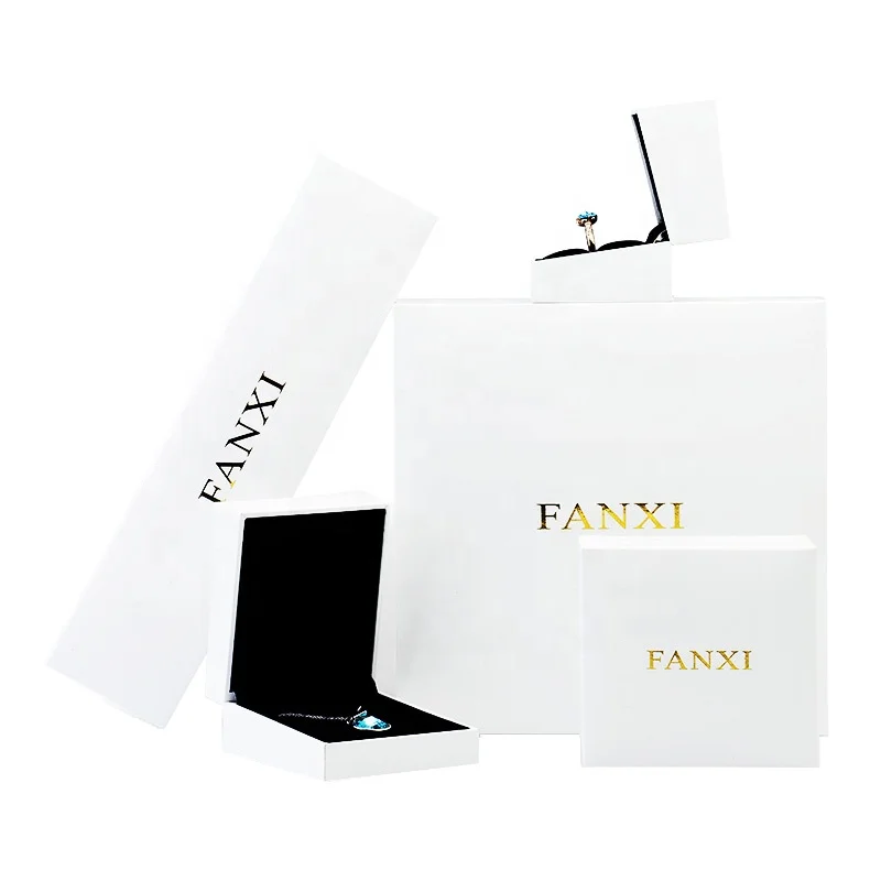 

FANXI Custom Logo Jewellery Gift Box With Velvet Insert For Ring Necklace Bracelet Packaging White Leatherette Paper Jewelry Box, N/a