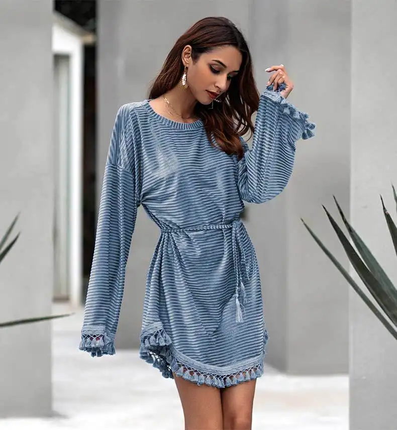 

Womens Loose Tunnic Velvet Swing Casual Dress