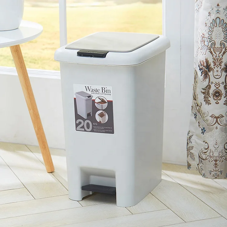 

Push bathroom kitchen plastic foot pedal dust bin trash can, Creamy-white,white