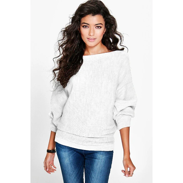 

Hot Style Loose Plain Thread Bat-sleeve Winter Women Knit Sweaters, Custom