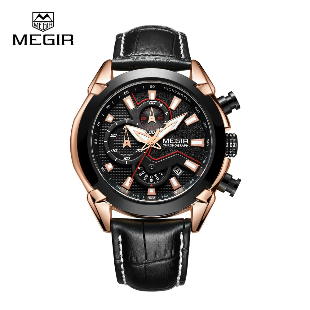

Factory Megir 2065 stainless steel back quartz mvmt leather wrist watch