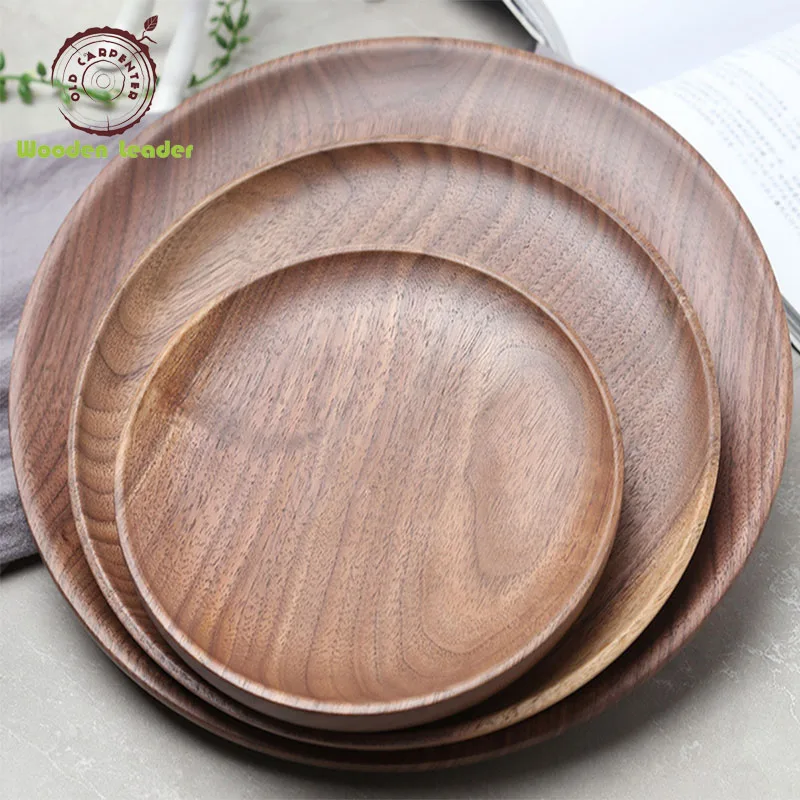 

Hotselling Wholesale Natural Black Walnut Wooden Dinner Bread Dish Plate Customized Wood Round Plate On Sale, Brown