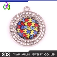 

P700004 Huilin Jewelry Autism Awareness Hope Crystal Round Puzzle Piece Charm for Necklace Earring Bracelet