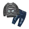 Long Sleeve Fashion Cartoon Car Tops Sweatshirt Long Jeans Kids Clothing Sets Children's Suit Baby Boys Clothes
