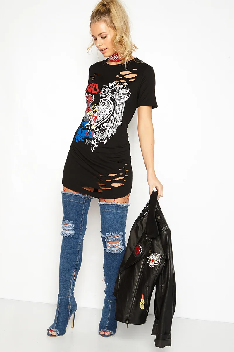 夏のtシャツトップス女性パンクスタイルロック半袖ロングtシャツファッション女性プリント穴中空黒セクシーtシャツファム Buy 女の子プリント Tシャツ 18 夏の Tシャツは パンクスタイル Tシャツ Product On Alibaba Com