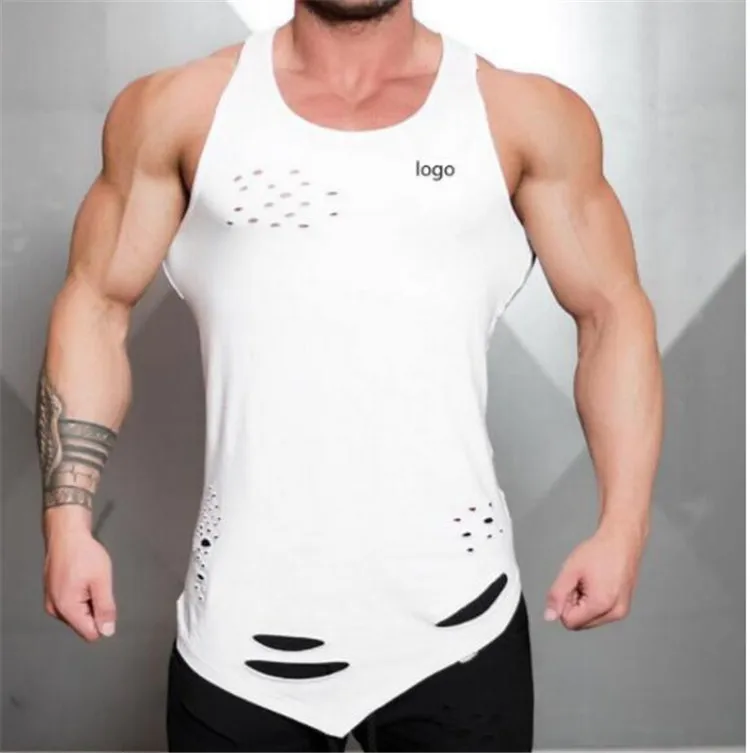 

2019 men street wear custom tank top with broken holes