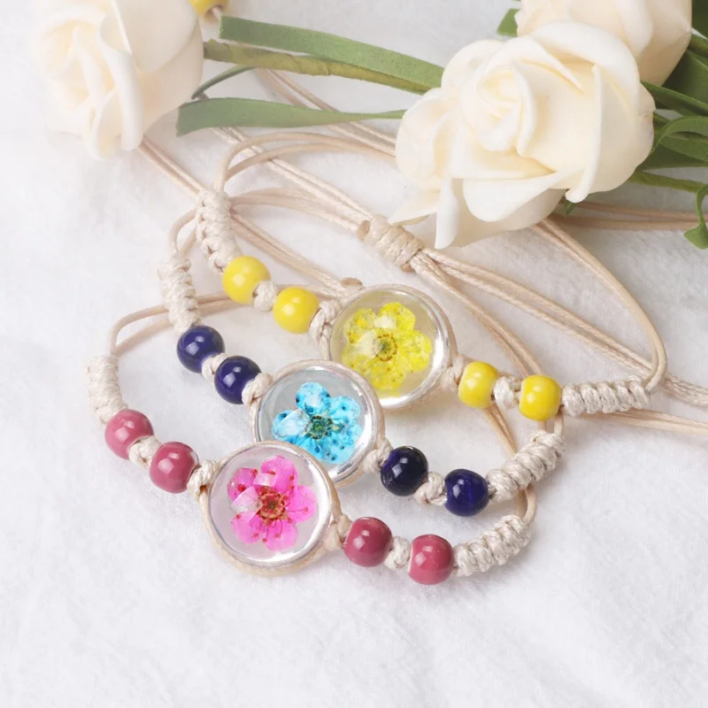 

LY handmade plant dry flower with ceramic beads glass bracelet, As picture