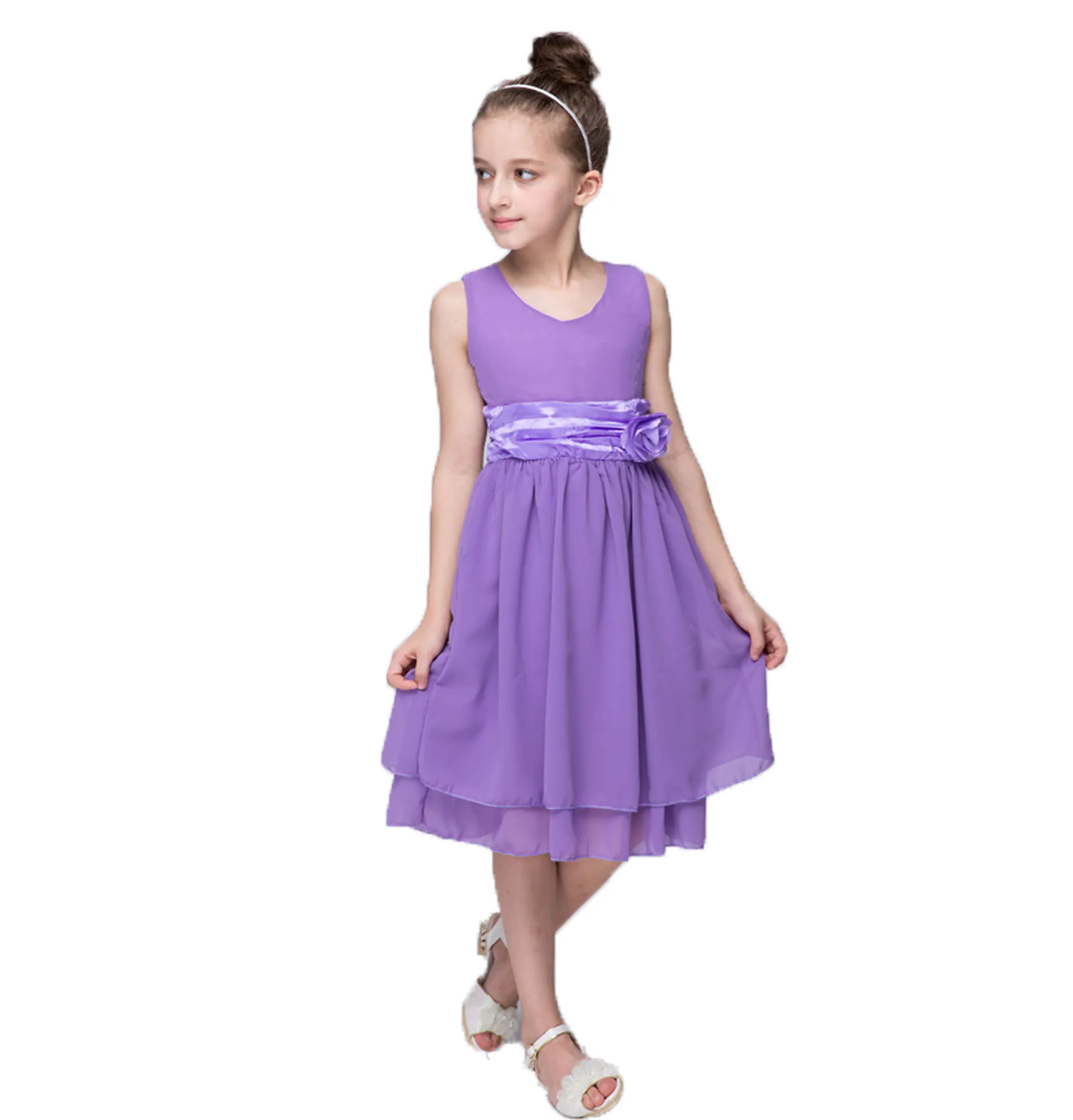 

European style Bridesmaid flower dress blue kid party dress for 6 years old summer gril Chiffon Dress