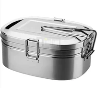 

china factory low price 2 in 1 Oval shape 2 Compartment stainless steel metal bento lunch box With Lock Take Away Food Box