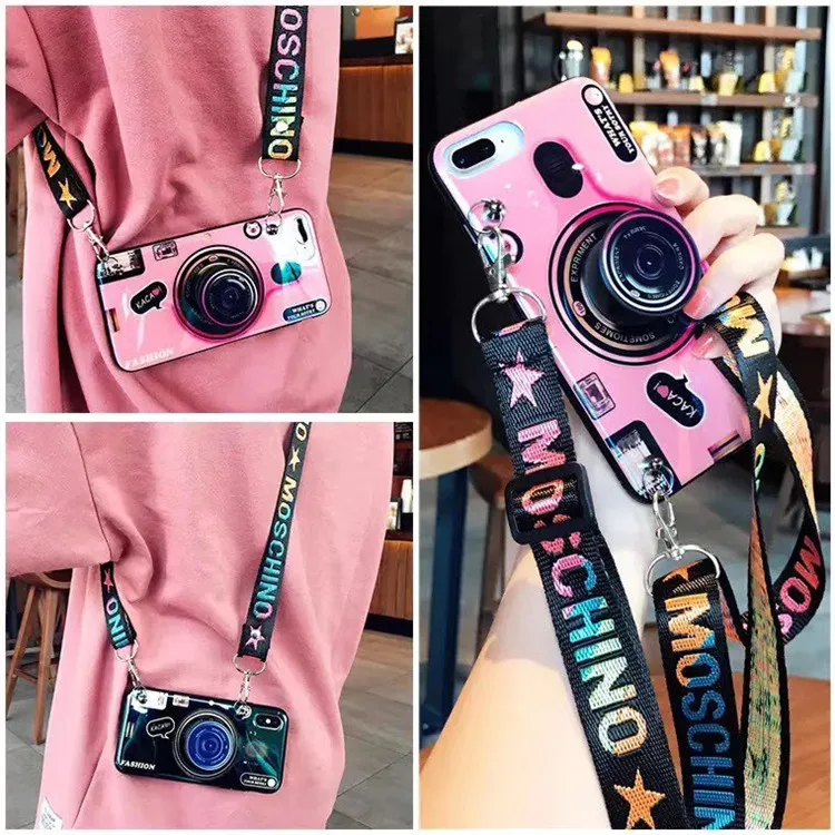 

Women Crossbody Cellphone Case Drop resistance camera design slim TPU mobile phone case with strap for iphone X/XS