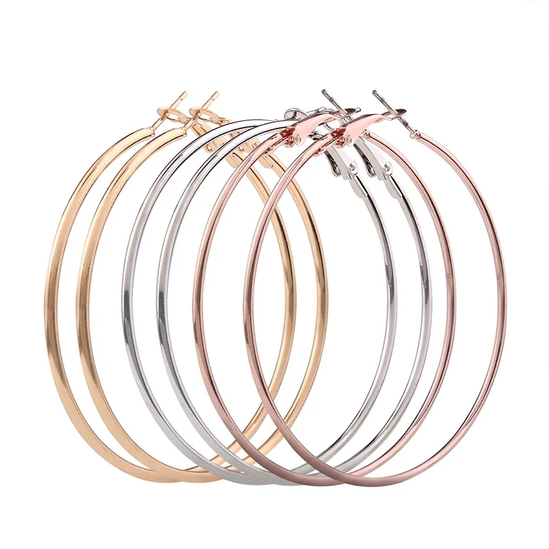 

Factory wholesale exaggerated geometric hypoallergenic earrings simple three-piece C-shaped big circle hoop earring set, As picture shows